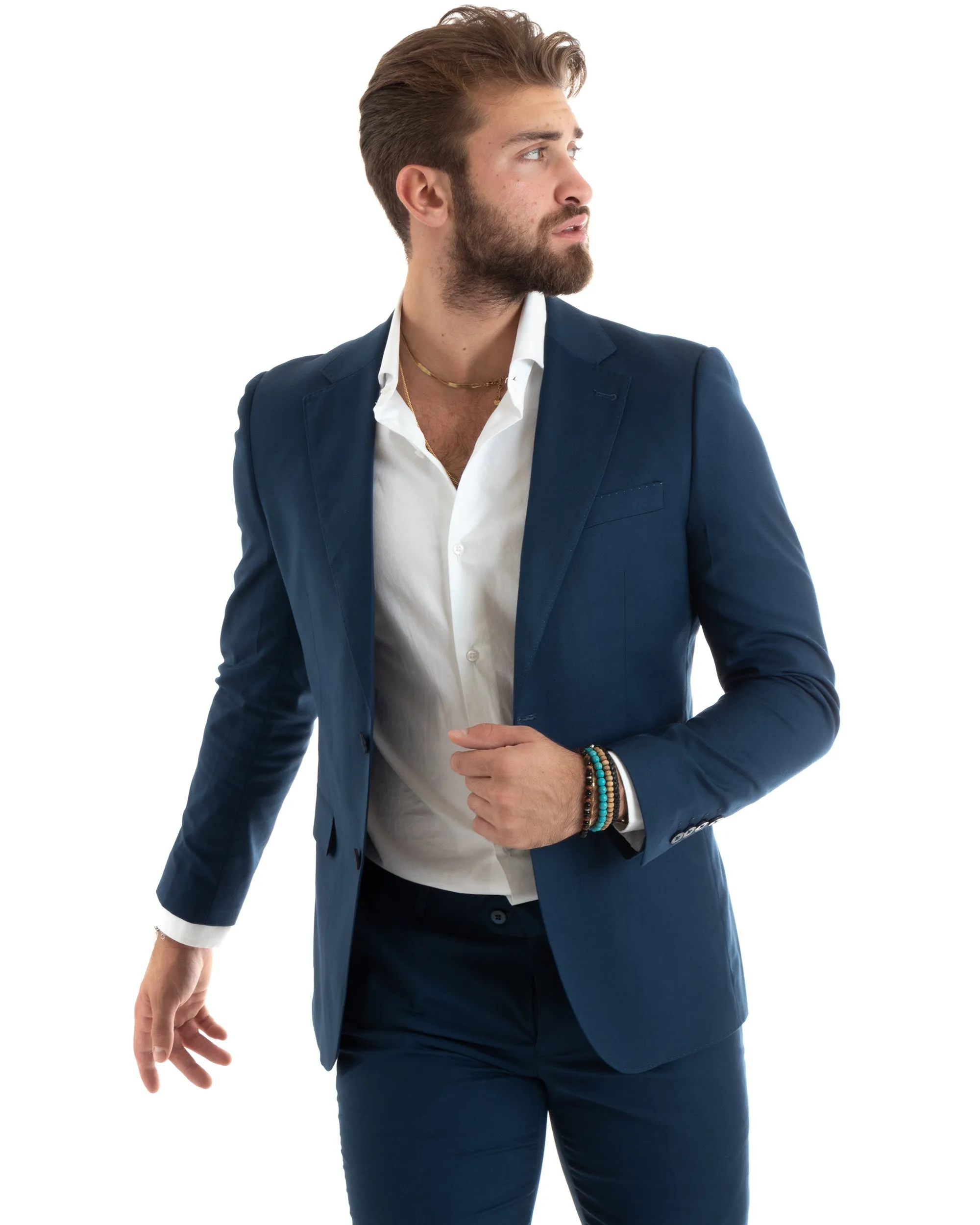 Abito Uomo Monopetto Vestito Completo Giacca Pantaloni Blu Chiaro Elegante Casual GIOSAL-OU2433A