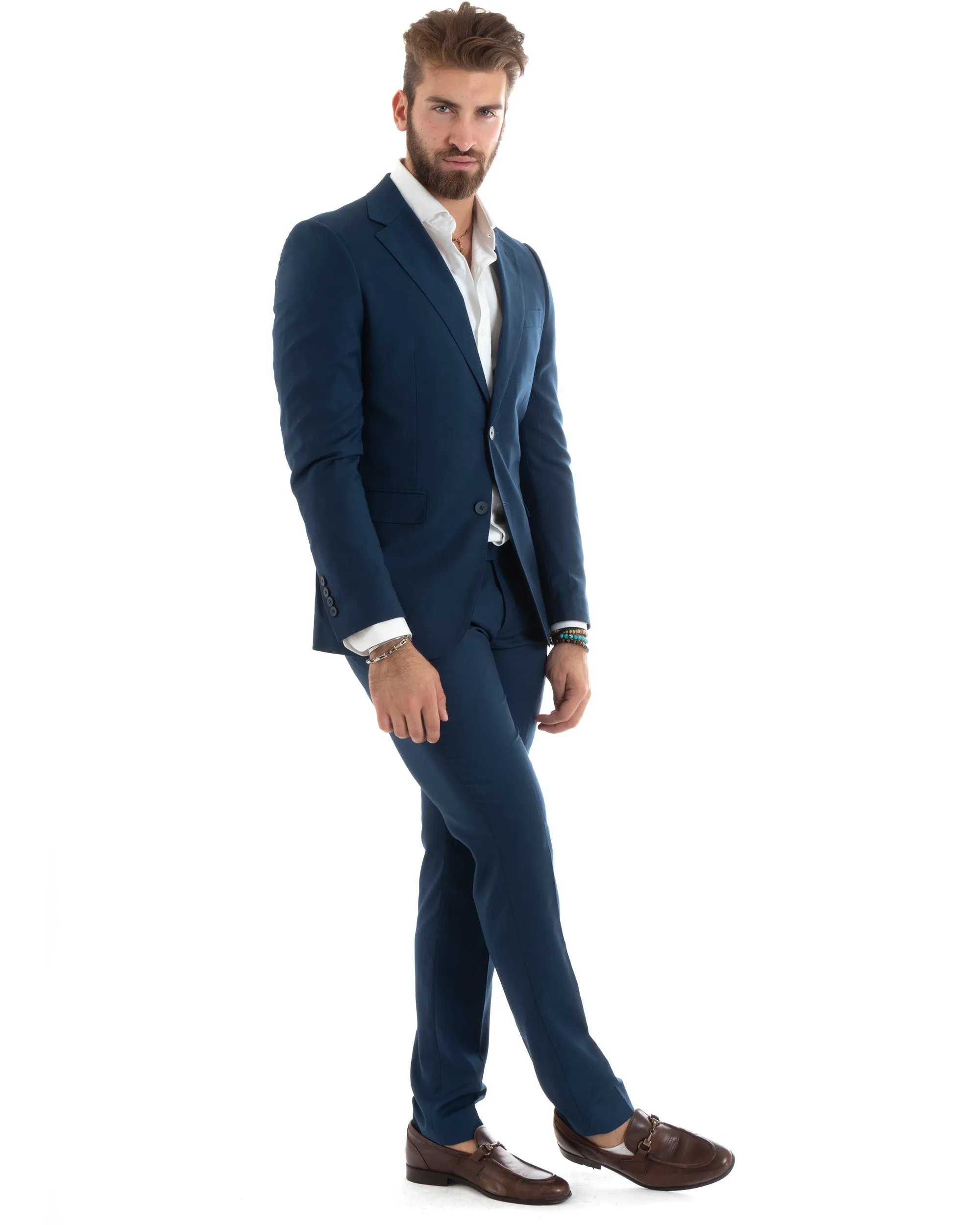 Abito Uomo Monopetto Vestito Completo Giacca Pantaloni Blu Chiaro Elegante Casual GIOSAL-OU2433A