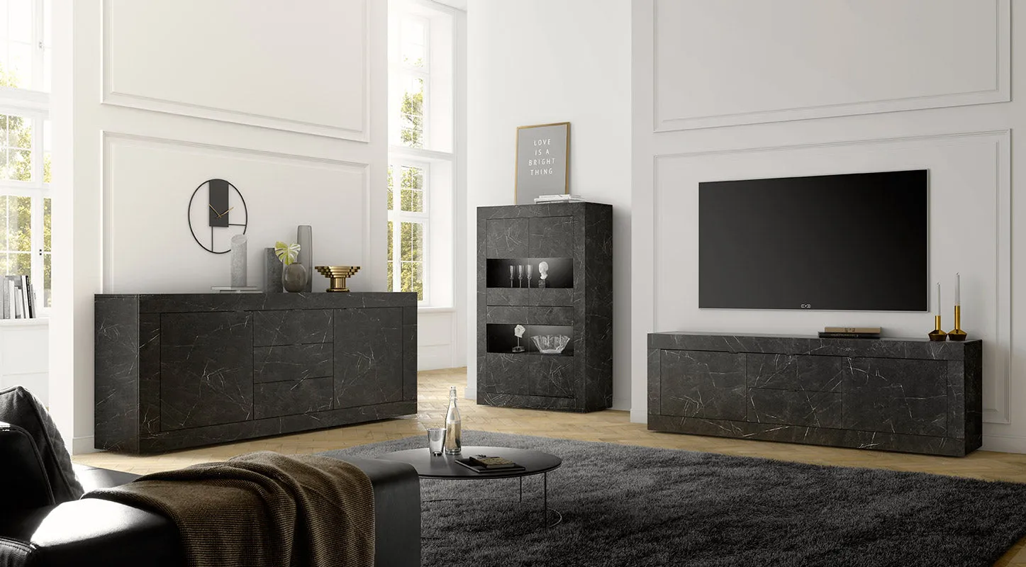 Beldin - Mobile porta tv alto in legno effetto marmo cm 210x43x66h