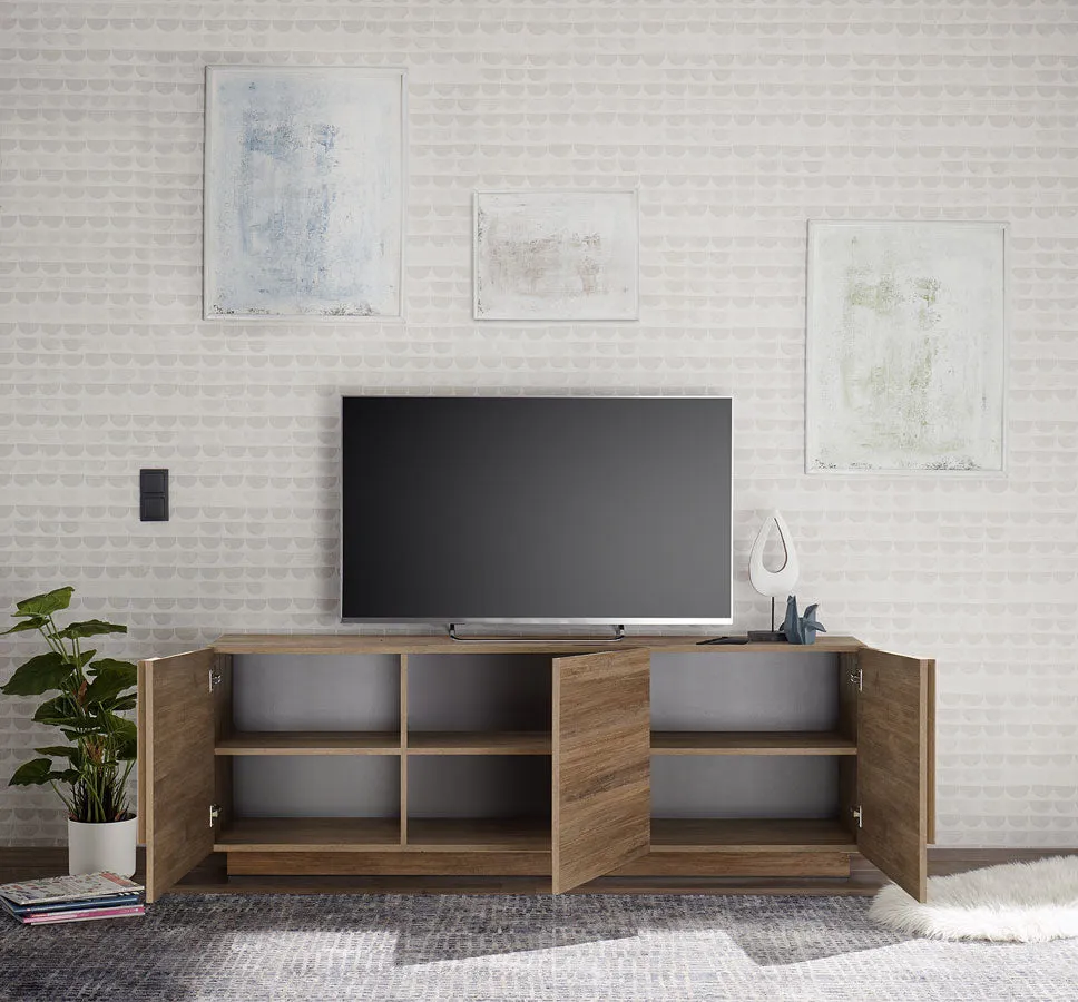 Beltram - Mobile soggiorno porta tv alto 3 ante in legno cm 182x44x63h