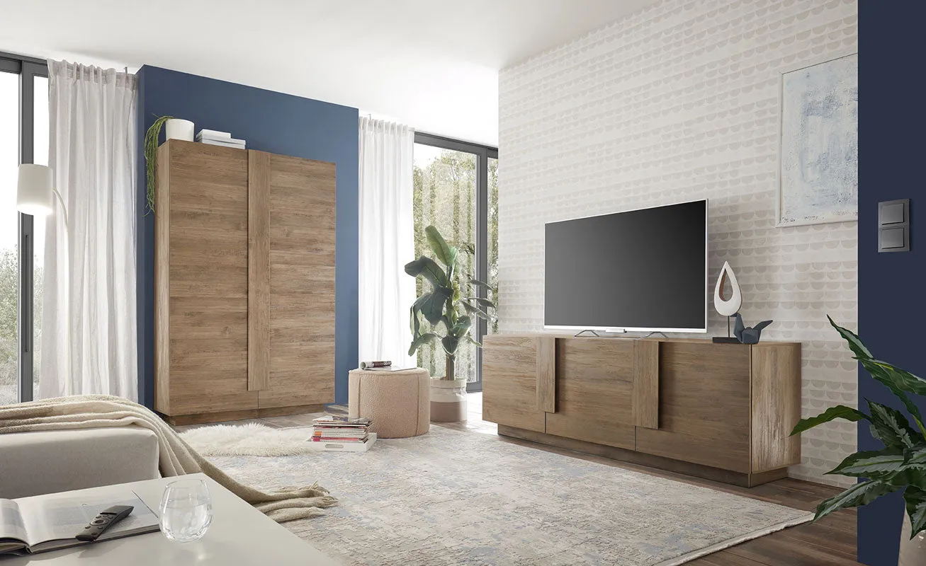 Beltram - Mobile soggiorno porta tv alto 3 ante in legno cm 182x44x63h