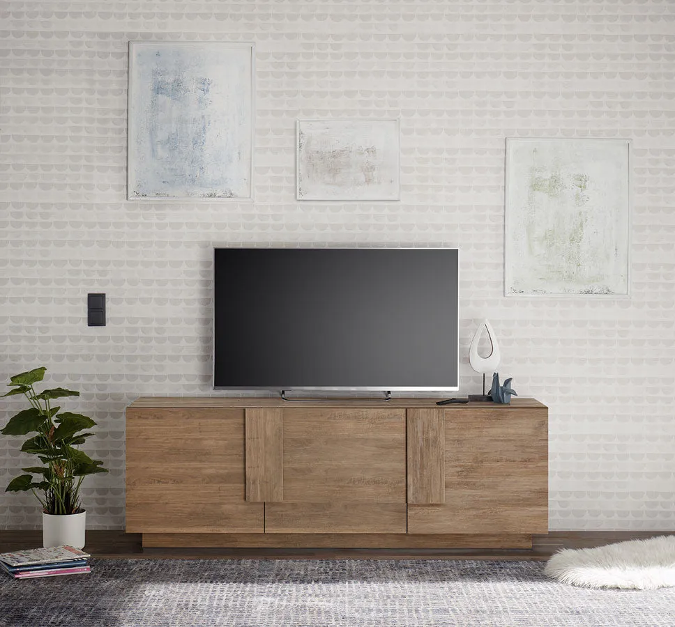 Beltram - Mobile soggiorno porta tv alto 3 ante in legno cm 182x44x63h