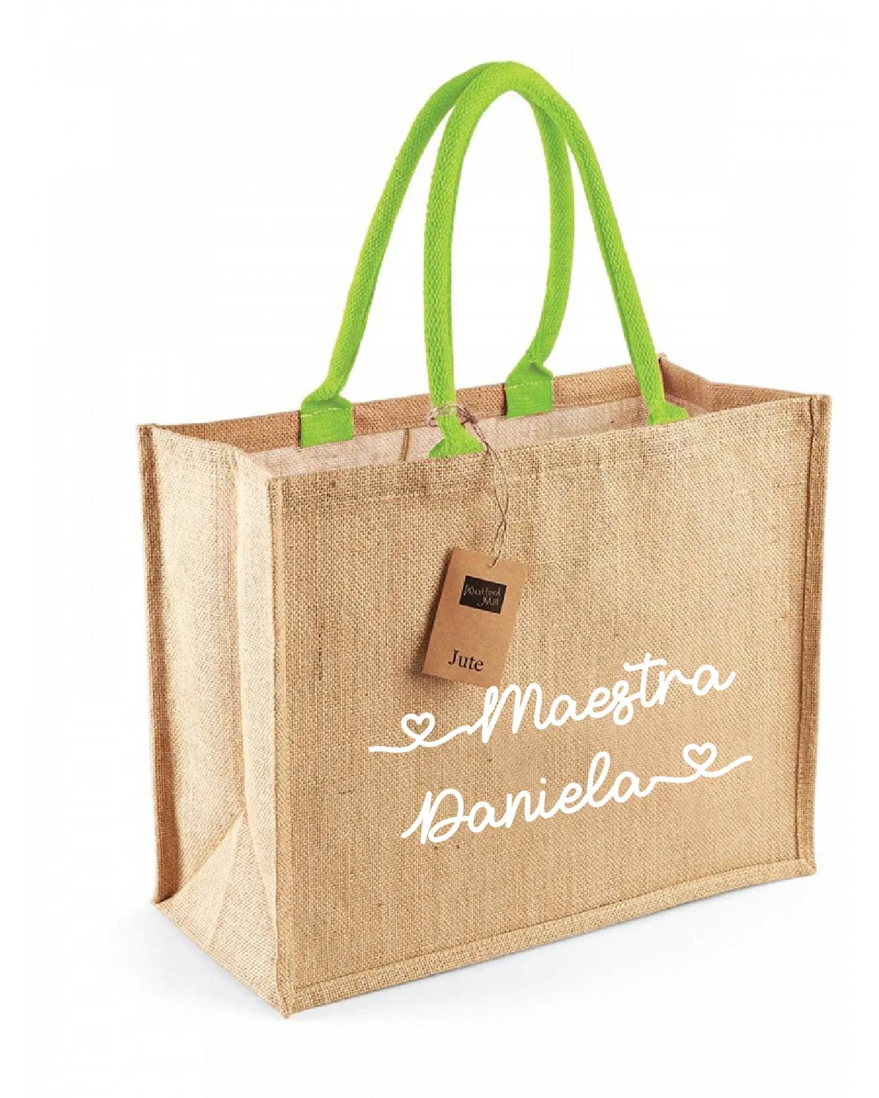 Borsa in Juta Manico Verde personalizzabile Regalo maestre fine anno o mare