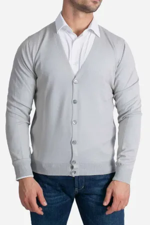 Cardigan con bottoni in merinos extrafine grigio chiaro