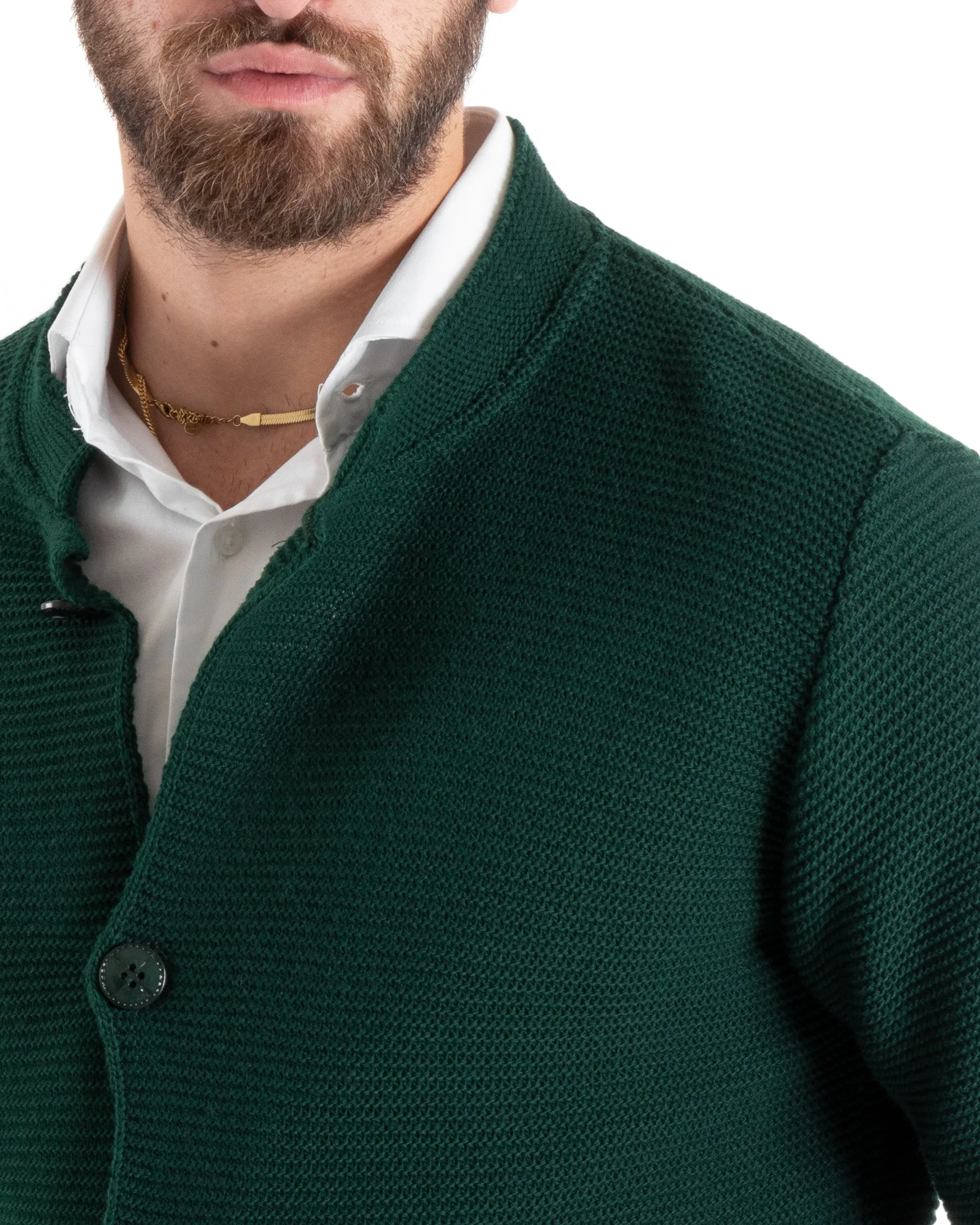 Cardigan Uomo Collo Coreano Maglioncino Monopetto Maglia Giacca Con Bottoni Verde Casual GIOSAL-M2673A