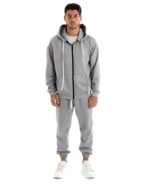 Completo Tuta Uomo Camoscio Felpa con Cappuccio e Zip Pantaloni con Coulisse Grigio Chiaro GIOSAL-OU2399A