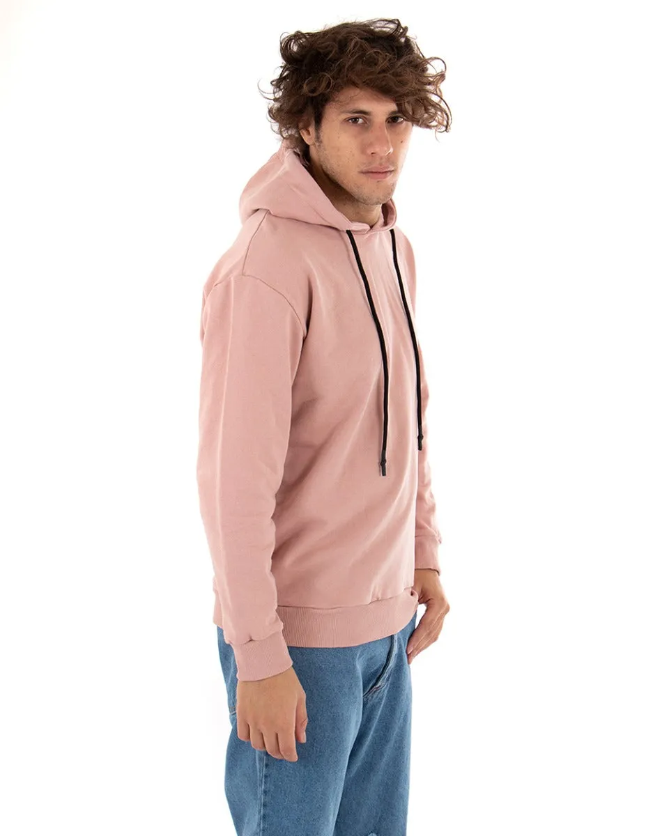 Felpa Con Cappuccio Uomo Basic Tinta Unita Rosa Comoda Relaxed Fit Garzata Leggera GIOSAL-F2871A