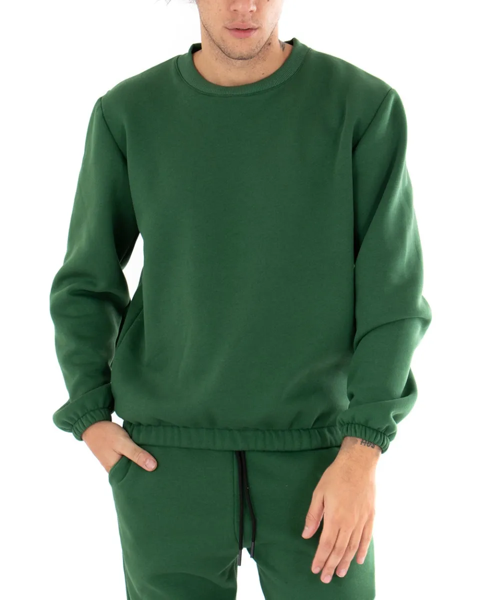 Felpa Uomo Girocollo Maglia Felpata Basic Tinta Unita Verde Regular Fit GIOSAL-F2878A