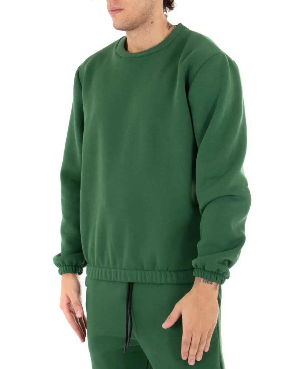 Felpa Uomo Girocollo Maglia Felpata Basic Tinta Unita Verde Regular Fit GIOSAL-F2878A