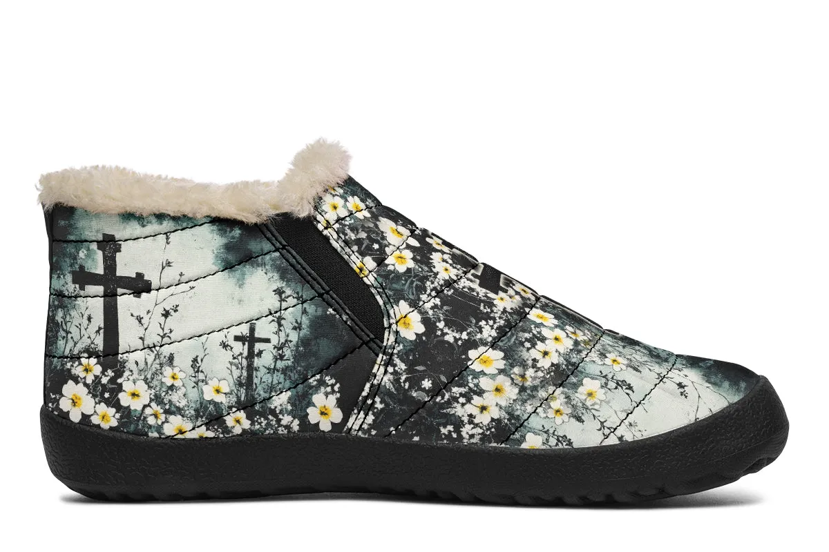 Mourning Petals Winter Sneakers - Warm & Easy Slip-On Shoes Lined with Vegan Wool with Anti-Slip Soles