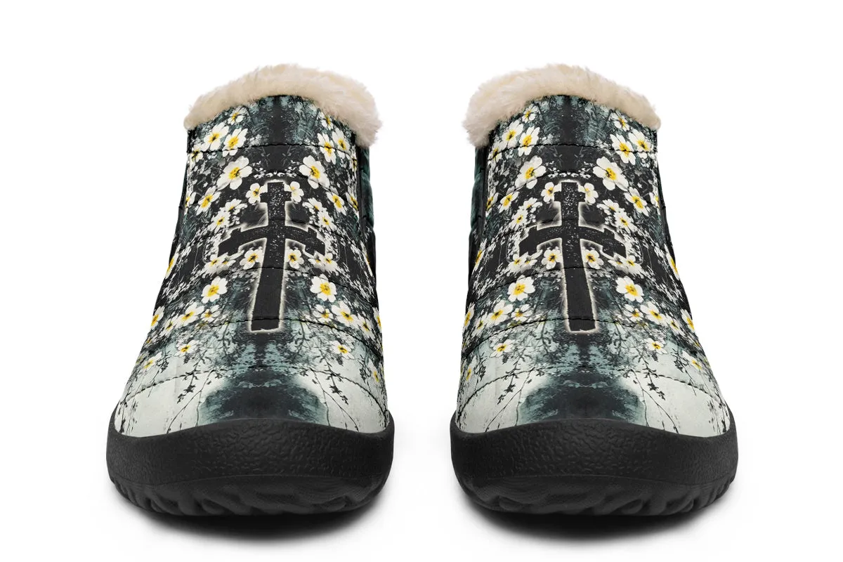 Mourning Petals Winter Sneakers - Warm & Easy Slip-On Shoes Lined with Vegan Wool with Anti-Slip Soles