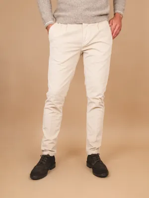 PANTALONE IN VELLUTO BEIGE CON TASCA A FILO