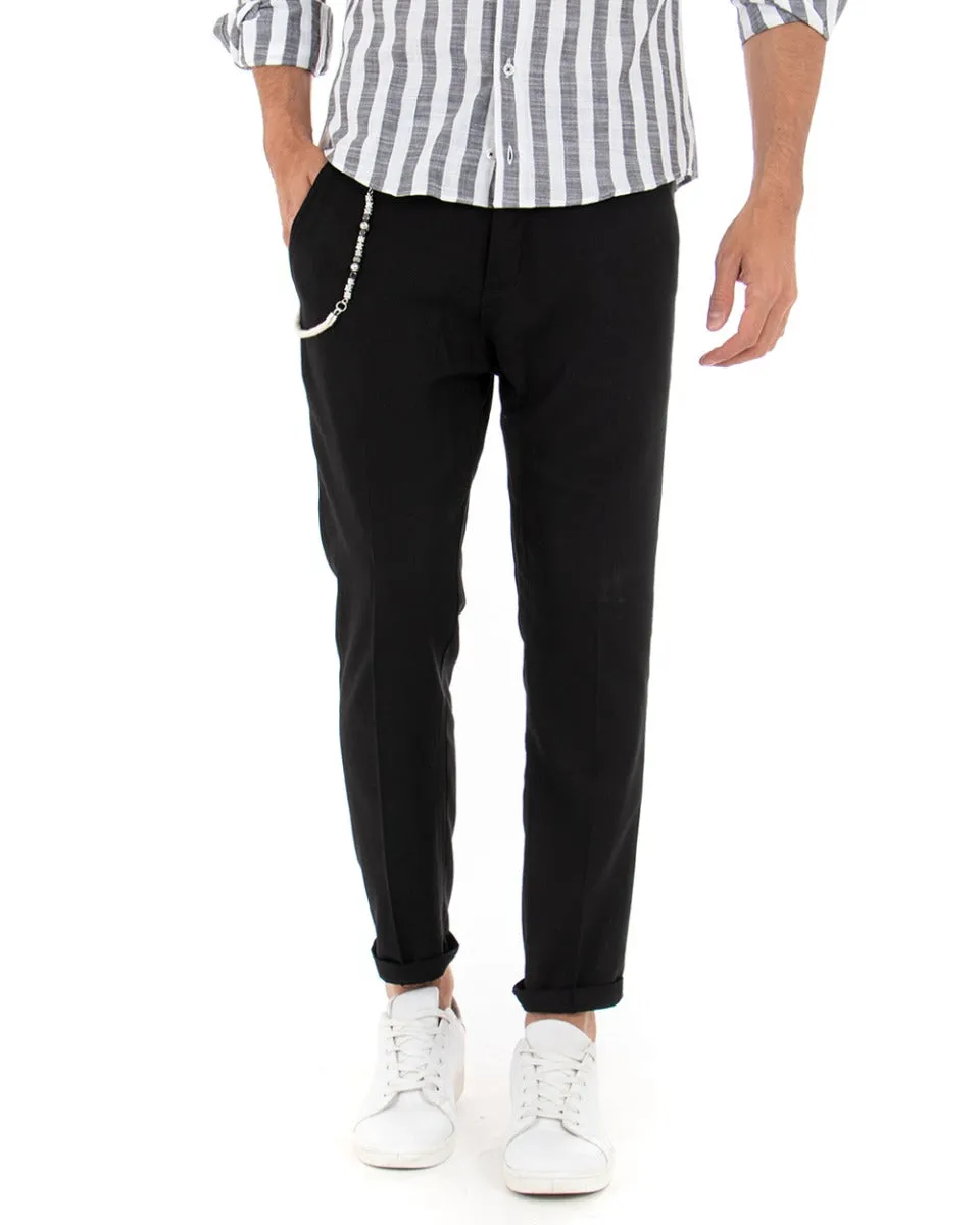 Pantaloni Uomo Lino Tasca America Abbottonatura Allungata Classico Elegante Nero GIOSAL-P5258A