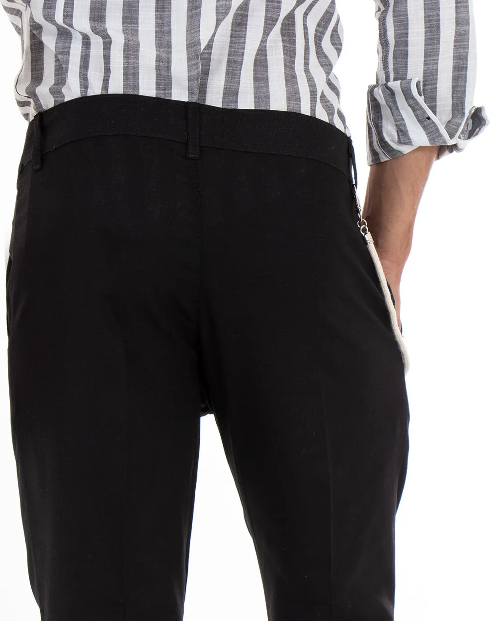 Pantaloni Uomo Lino Tasca America Abbottonatura Allungata Classico Elegante Nero GIOSAL-P5258A