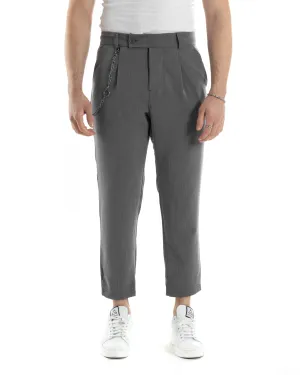 Pantaloni Uomo Tasca America Viscosa Abbottonatura Allungata Capri Casual Grigio GIOSAL-P6057A