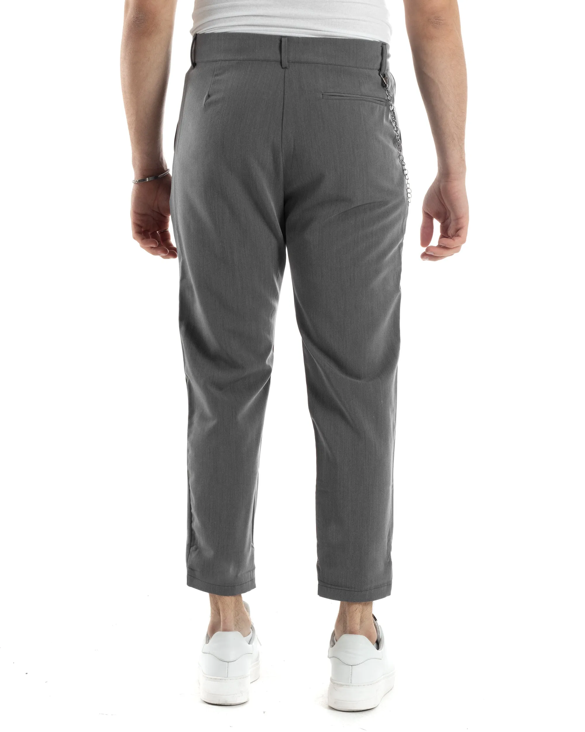 Pantaloni Uomo Tasca America Viscosa Abbottonatura Allungata Capri Casual Grigio GIOSAL-P6057A