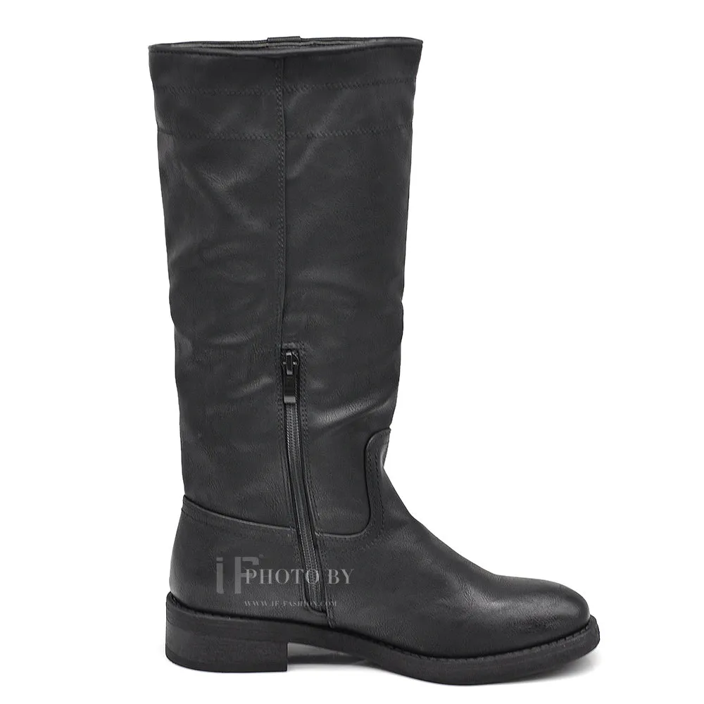 Stivali Alti Invernali Biker Equitazione Da Donna OH22-2 nero marrone