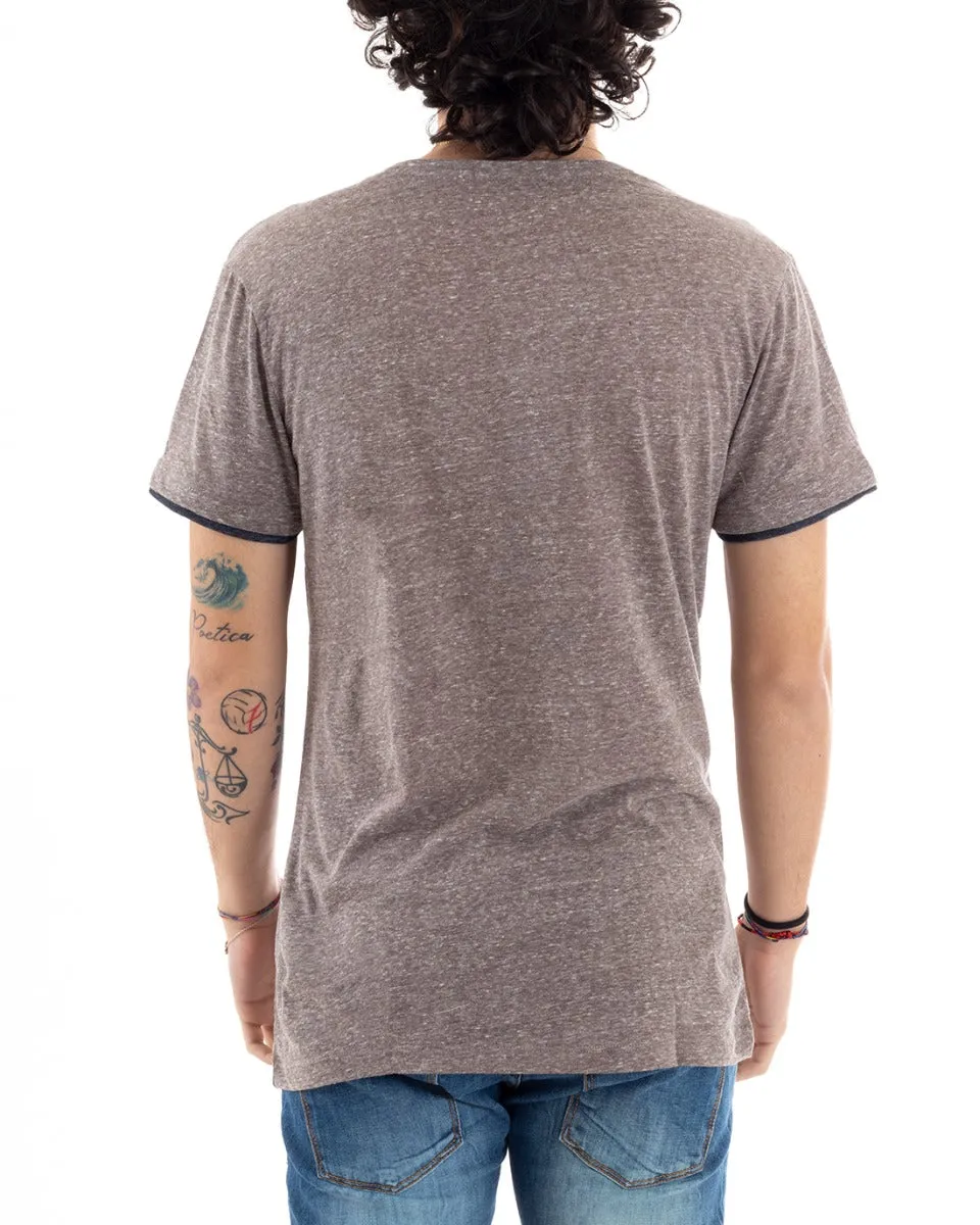 T-Shirt Uomo Mezza Manica Stampa Brooklyn Marrone Girocollo Slim GIOSAL-TS2813A